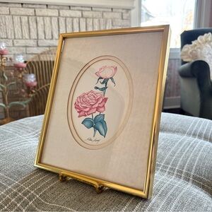 Vintage Framed and Matted ‘Tupperware Rose’ Art